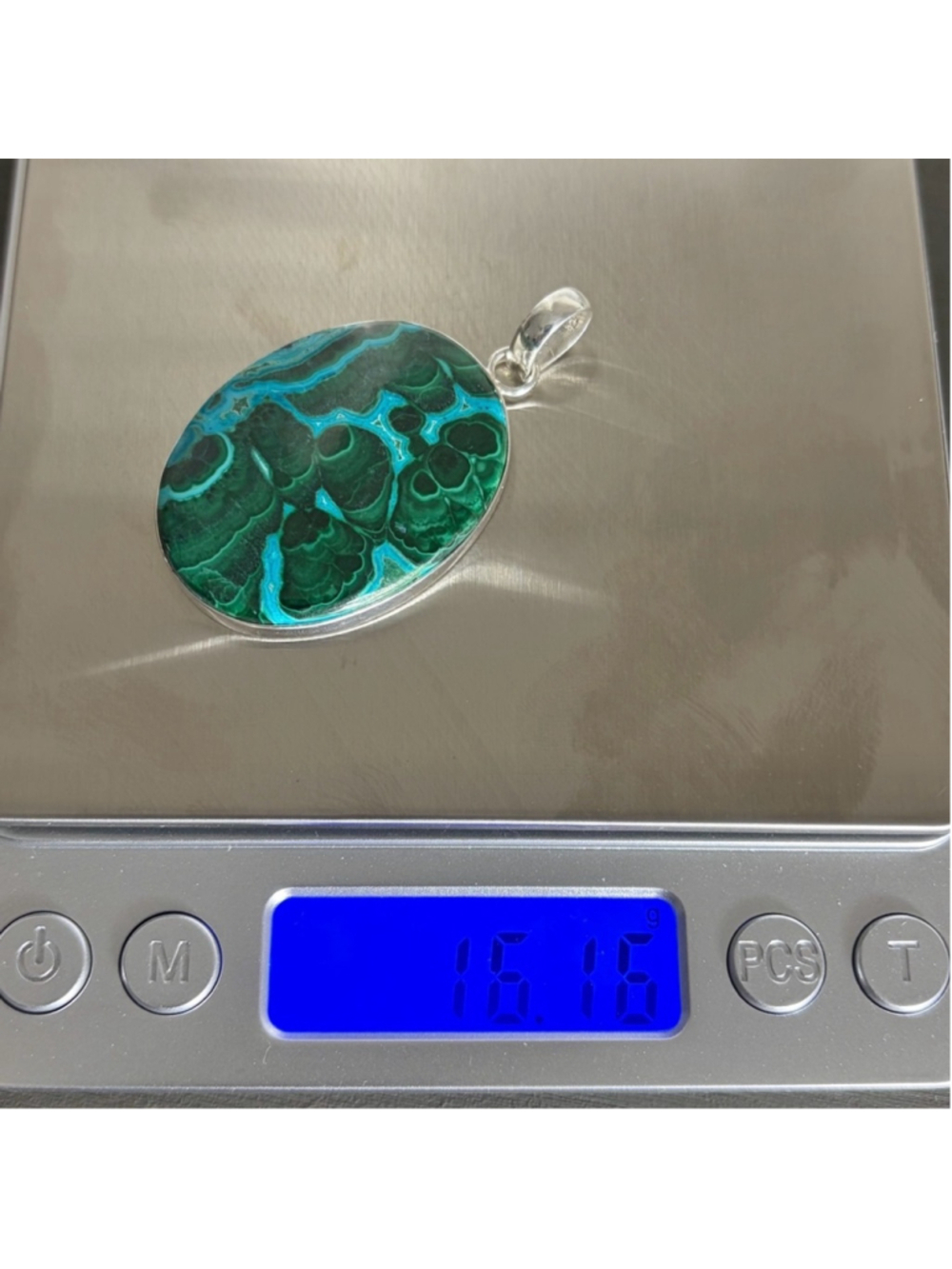 Sterling Silver 925 Large Top Quality Malachite Chrysocolla Pendant Handmade New - Picture 10 of 10